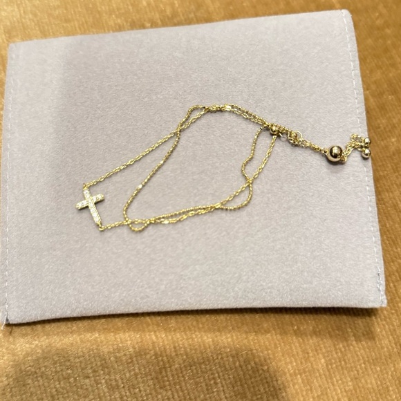 Jewelry - Delicate Gold and Crystal Cross Double Chain Toggle Bracelet